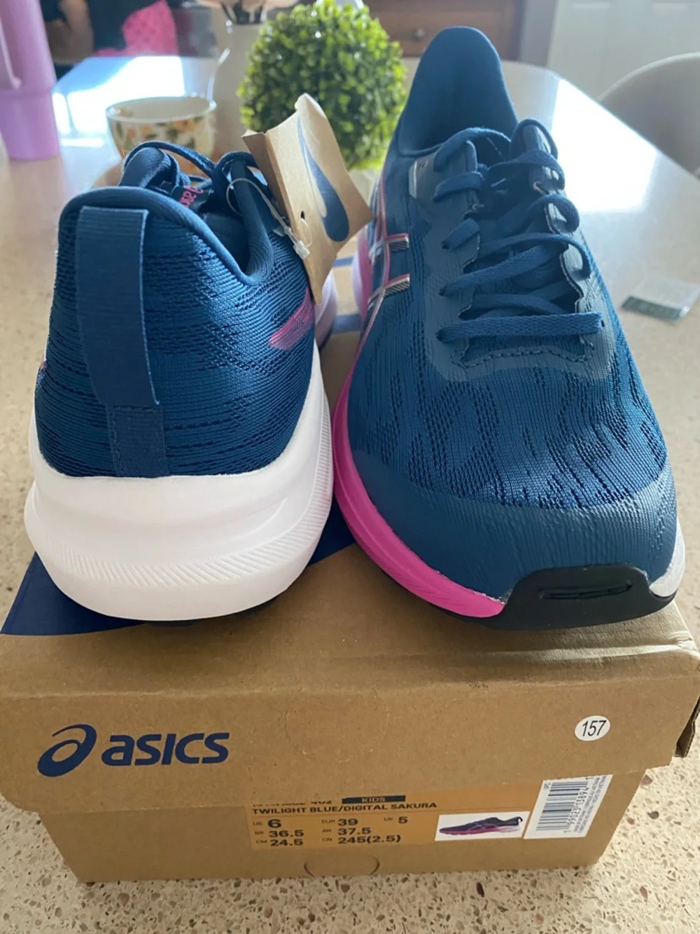 ASICS GT-1000 14 Women's Blue Running Shoes with Pink Midsole Accents - Picture 2 of 4
